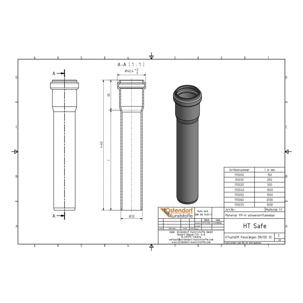 HTsafeEM DN/OD 32 x 1000 mm-1