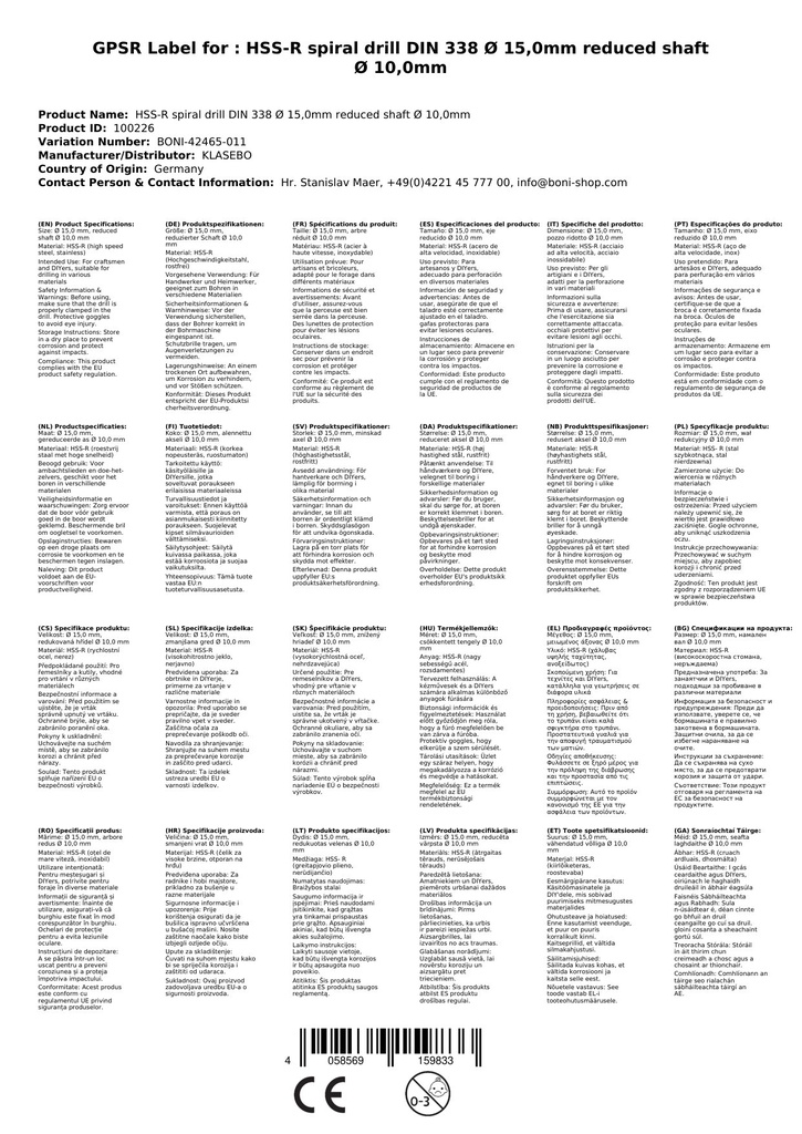 HSS-R spiraalboor DIN 338 Ø 15,0mm gereduceerde schacht Ø 10,0mm-2