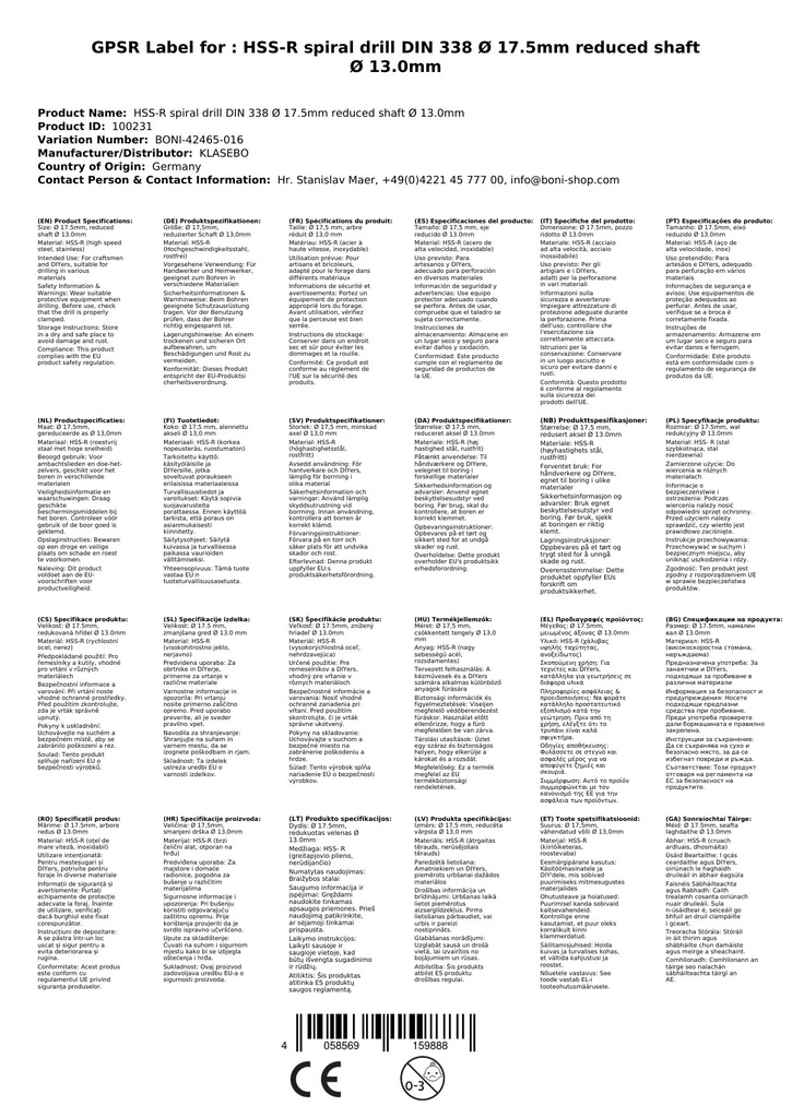 HSS-R spiraalboor DIN 338 Ø 17,5mm gereduceerde schacht Ø 13,0mm-2