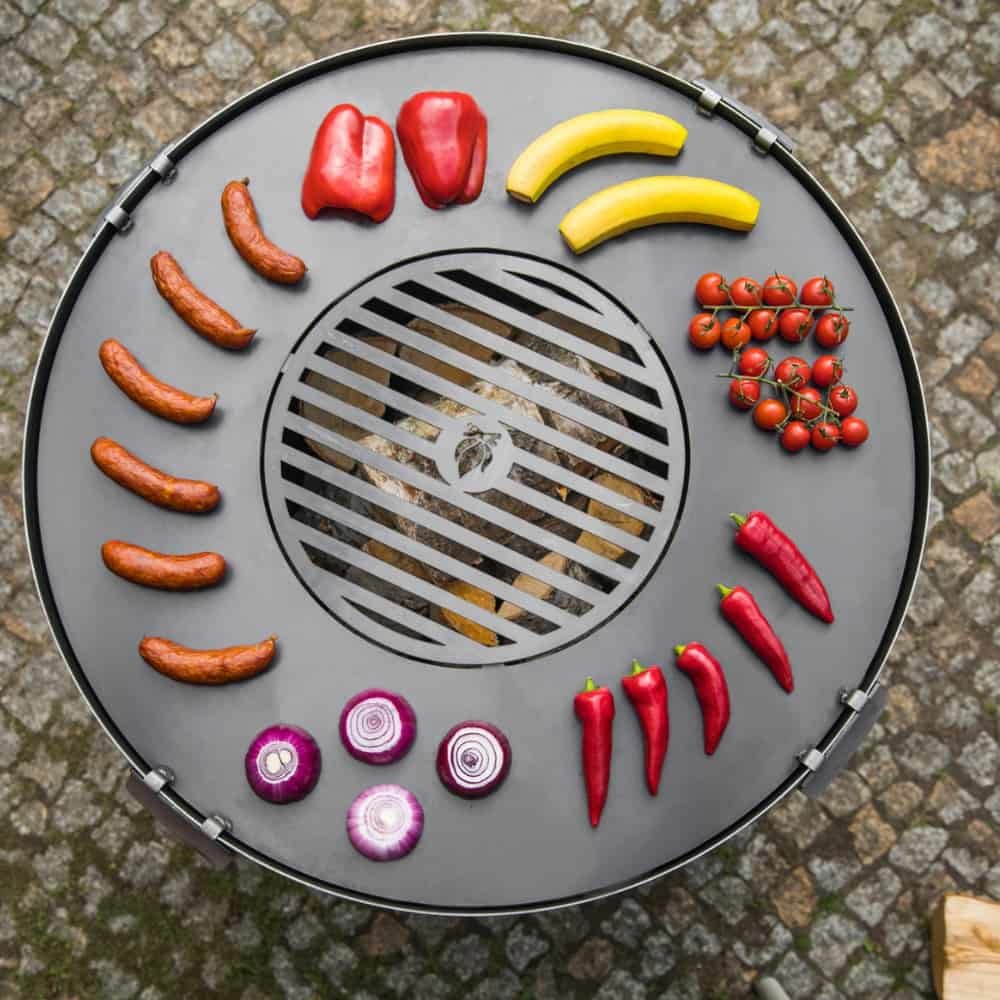 Grillplaat van natuurstaal voor vuurschaal 78 cm + grillrooster 36 cm en 4 handgrepen-0