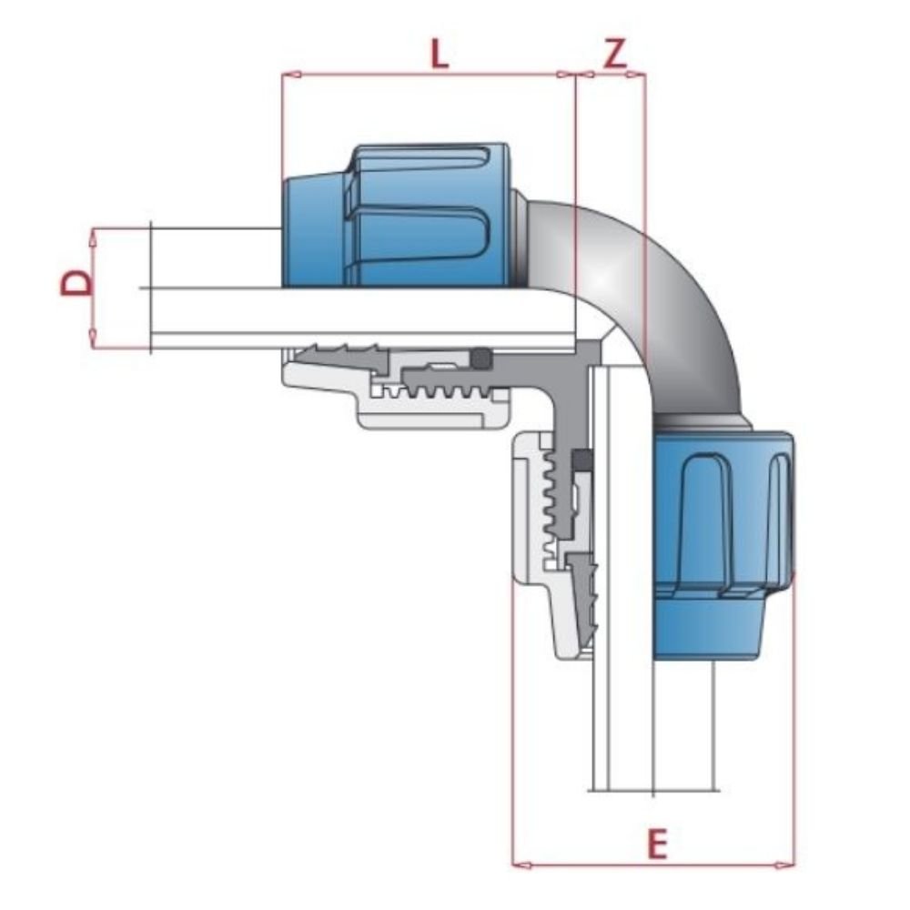 PP PE Rohr Verschraubung 90° Winkel 2 Verschraubungen 40 x 40-0