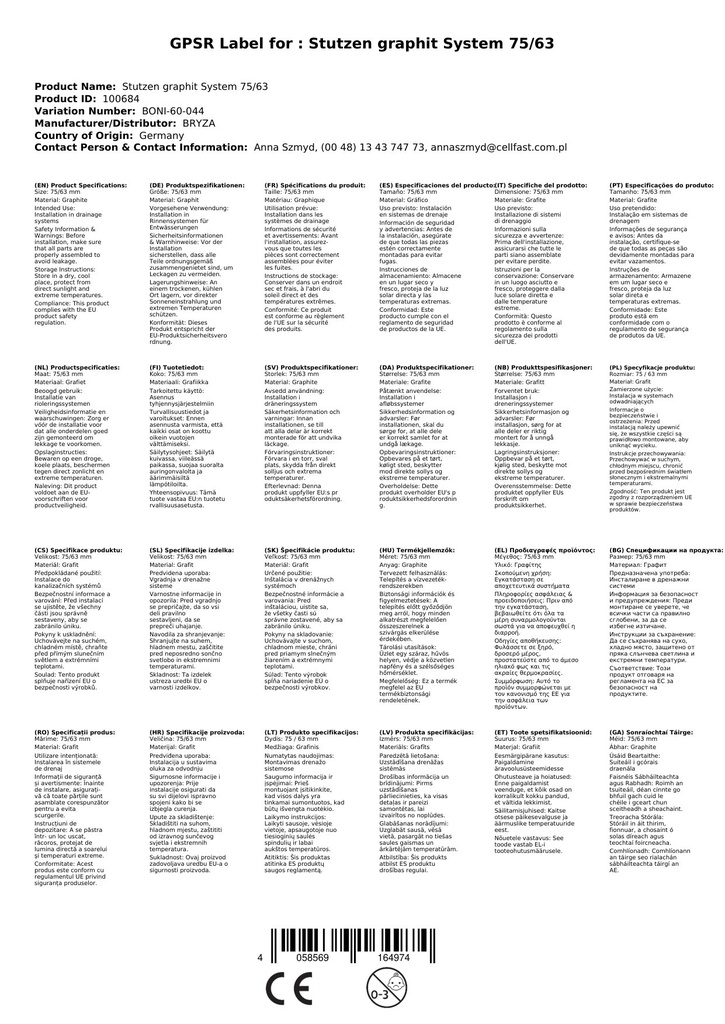 Stutzen grafiet Systeem 75/63-1