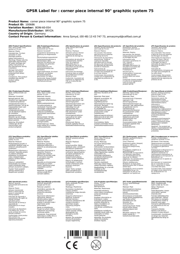 Hoekstuk Binnen 90° grafiet Systeem 75-1