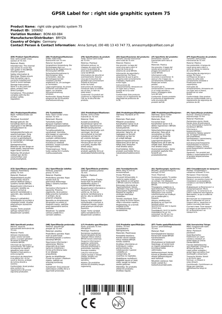 Regenpijpafdekking rechts grafiet Systeem 75-1