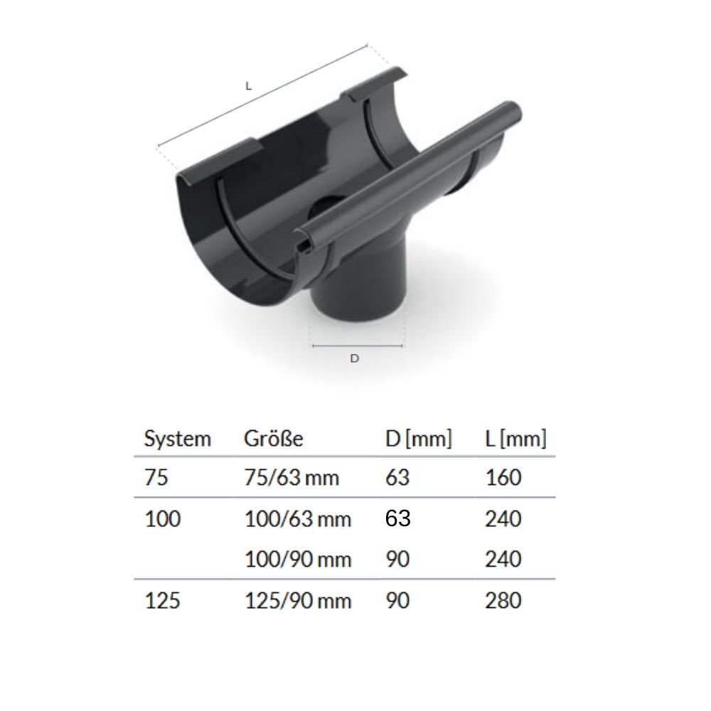 Stutzen grafiet Systeem 100/90-0