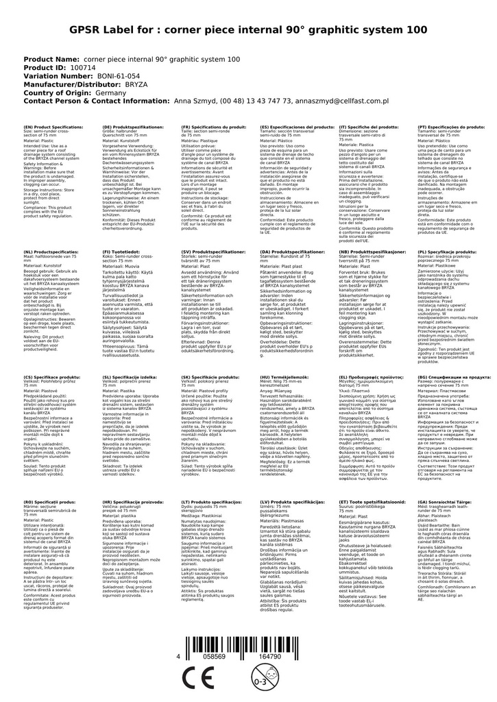 Hoekstuk Binnen 90° grafiet Systeem 100-1