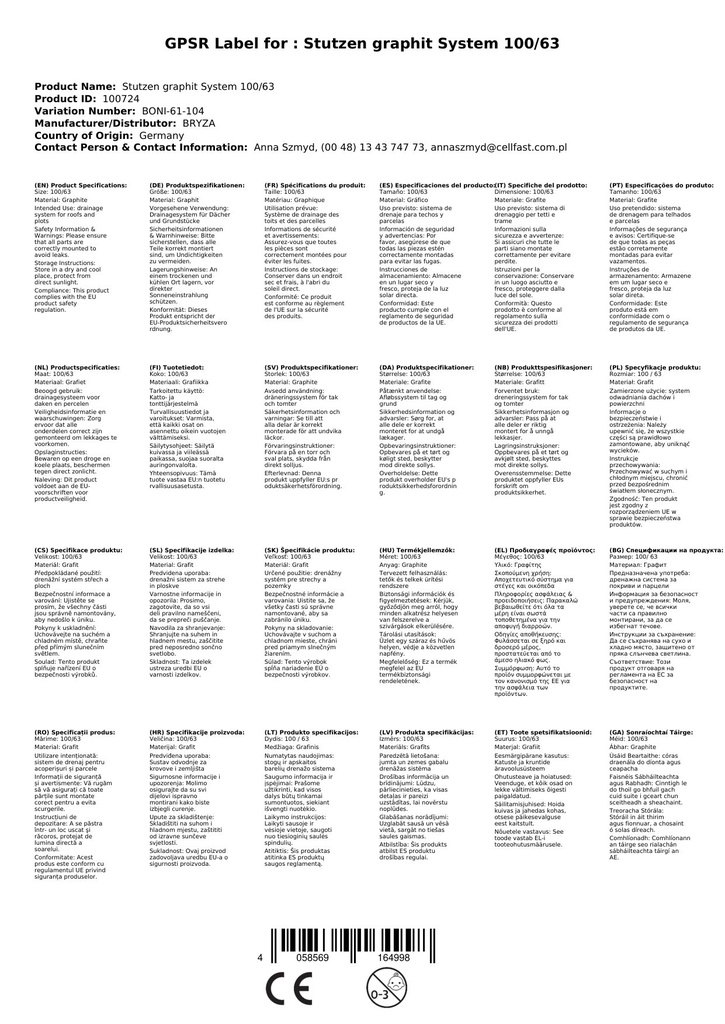 Stutzen grafiet Systeem 100/63-1