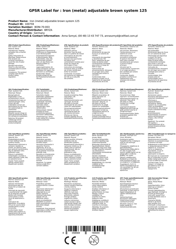 Rinneneisen (Metaal) verstelbaar bruin Systeem 125-1