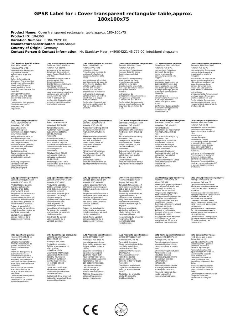 Transparante beschermhoes rechthoekige tafel, ca. 180x100x75-1