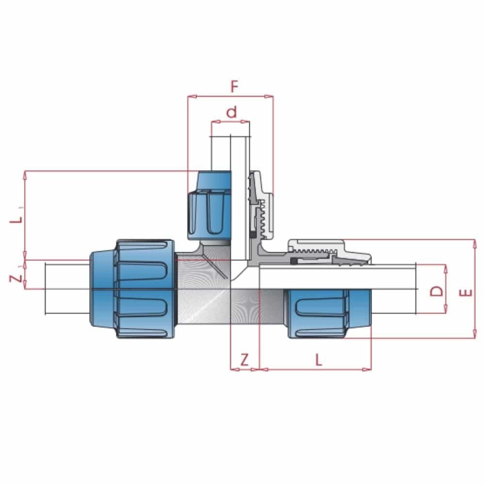 PP PE Buis Koppeling T-stuk gereduceerd 32 x 25 x 32-0