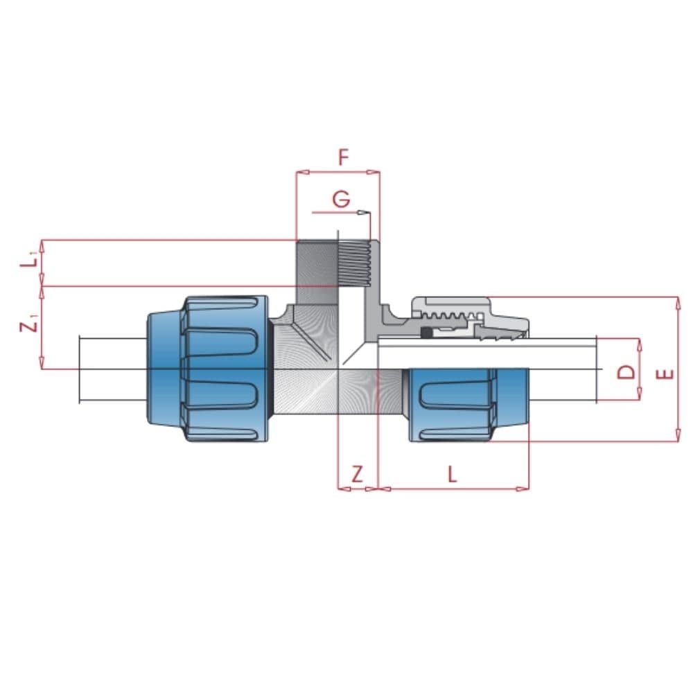 PP PE Buis Koppeling T-stuk 20 x 1/2" IG x 20-0