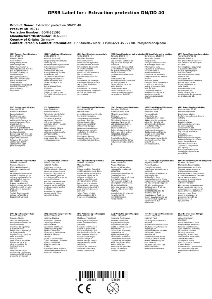 Uittrekbeveiliging DN/OD 40-2