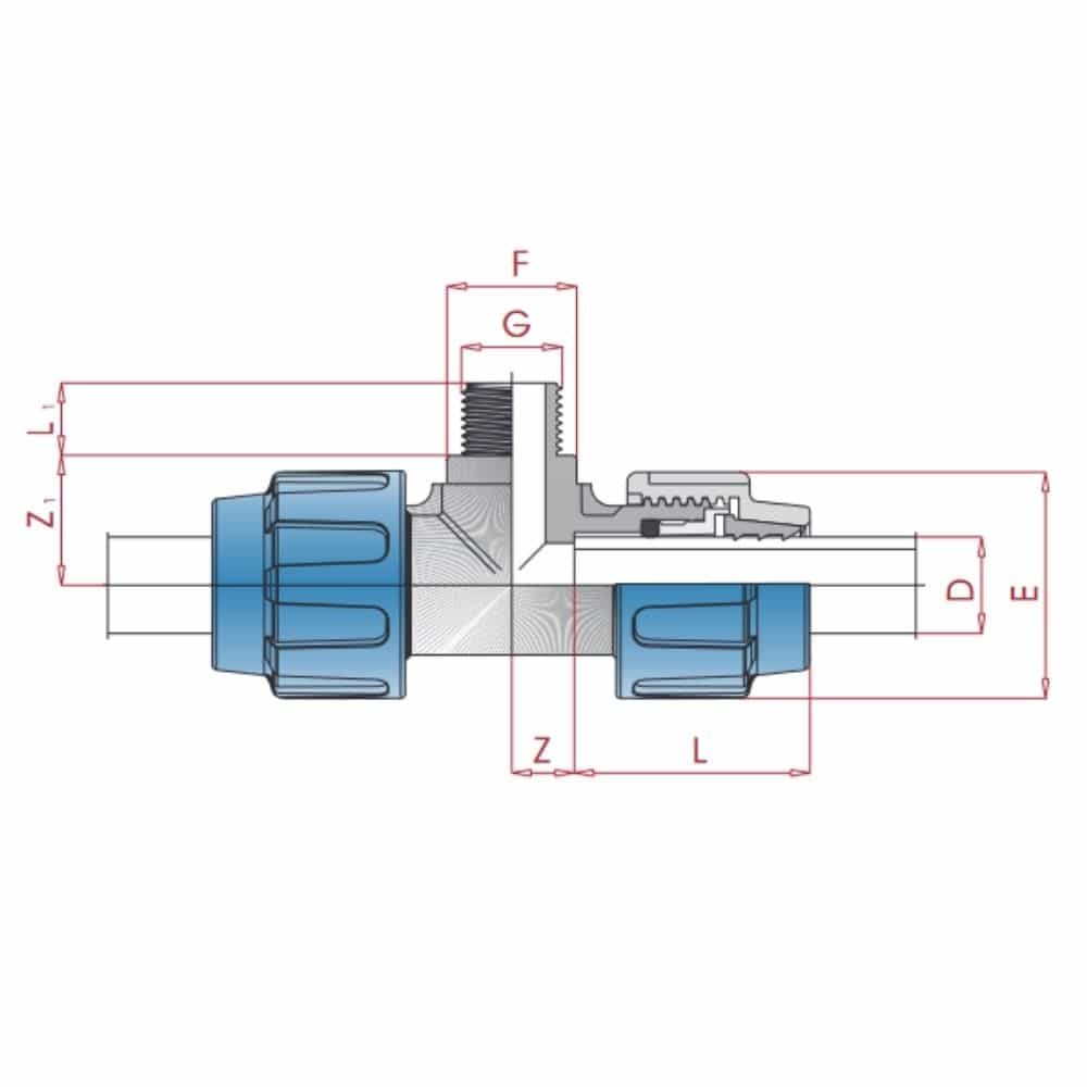 PP PE Buis Koppeling T-stuk 20 x 1/2" AG x 20-0