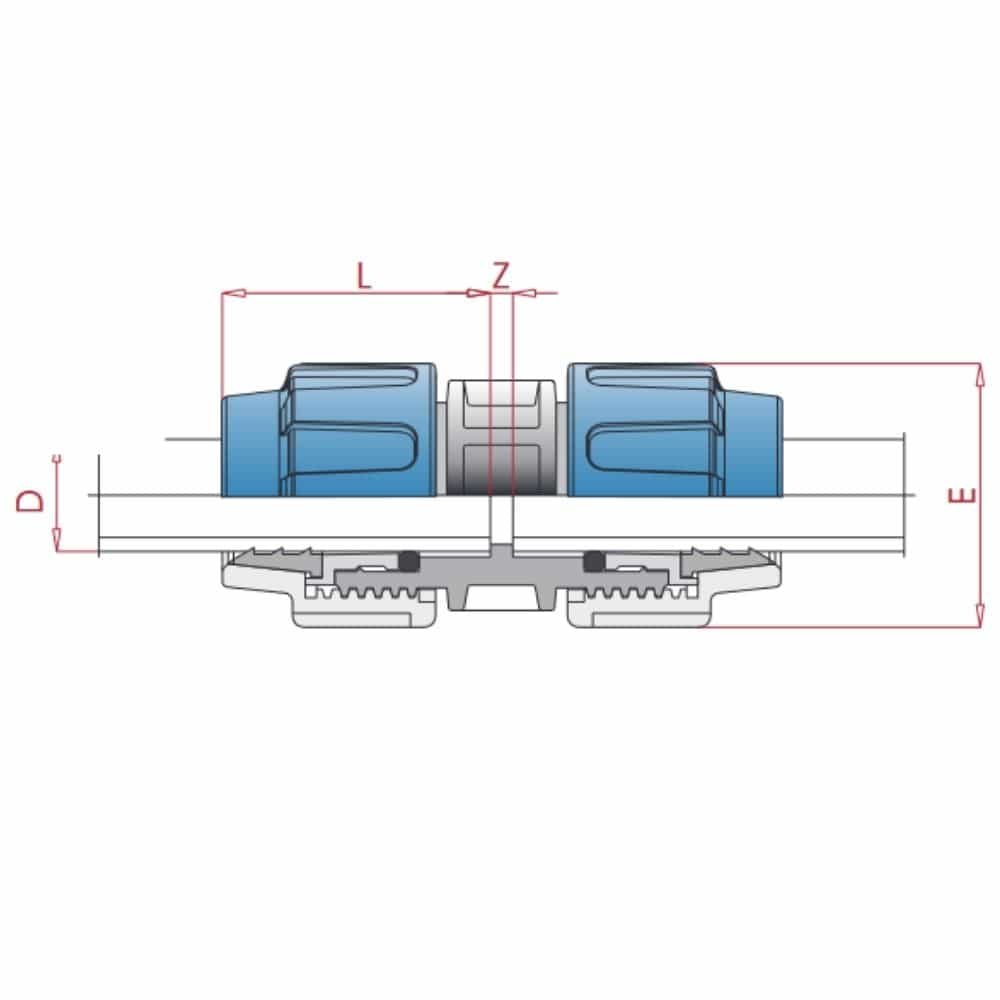 PP PE Buis Schroefverbinding Koppeling Moer 16 x 16-0