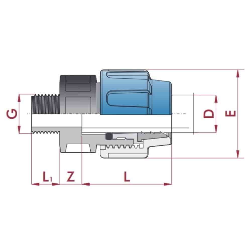 PP PE Buis Koppeling Koppeling 20 x 1" AG-0