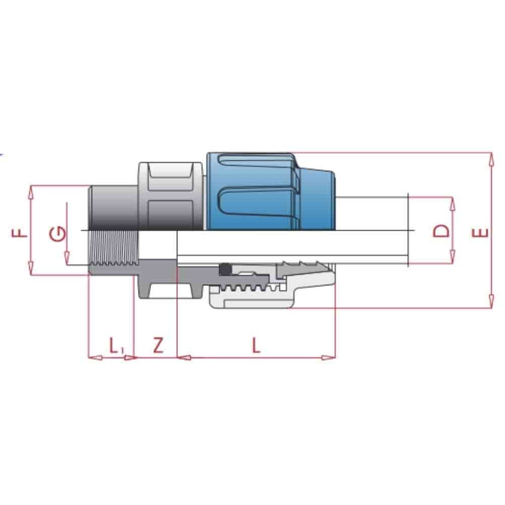 PP PE Rohr Verschraubung Kupplung 20 x 3/4" IG-0