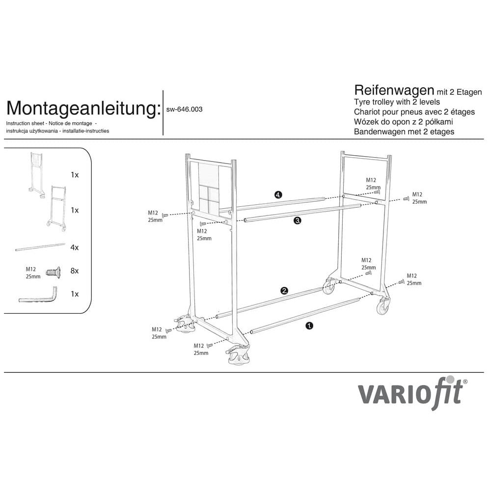 Bandenwagen 300 kg met 2 verdiepingen thermoplastische rubberen banden 1205 x 780 x 1430 mm-1