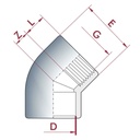 PVC-U 45°Bocht Sok x IG 20 mm x 1/2"PN10-0