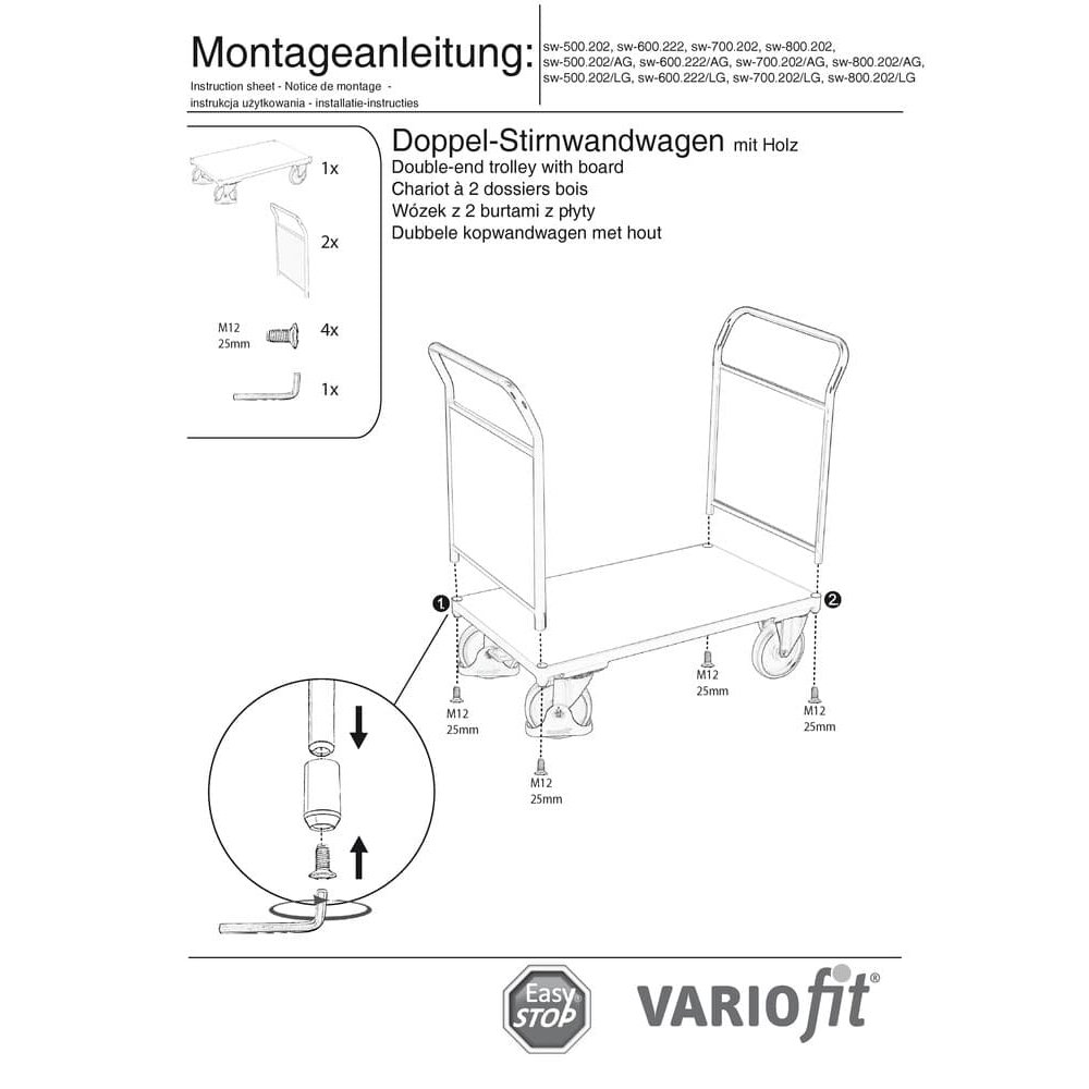 Dubbel-stirnwandwagen 500 kg Typ M + EasySTOP-0