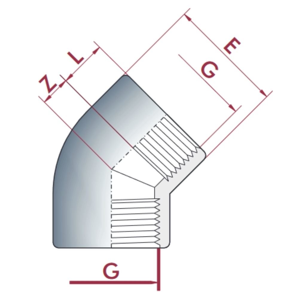 PVC-U 45°Bocht IG 1 1/2" PN10-0