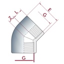 PVC-U 45°Bocht IG 1 1/2" PN10-0