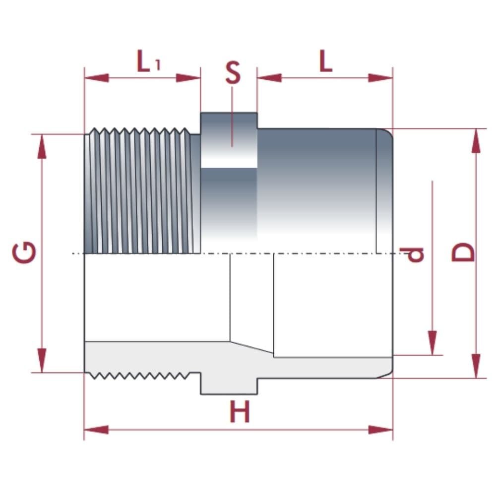 PVC - U Übergang Muffe x AG 40-32mm x 1 1/4" PN10-0