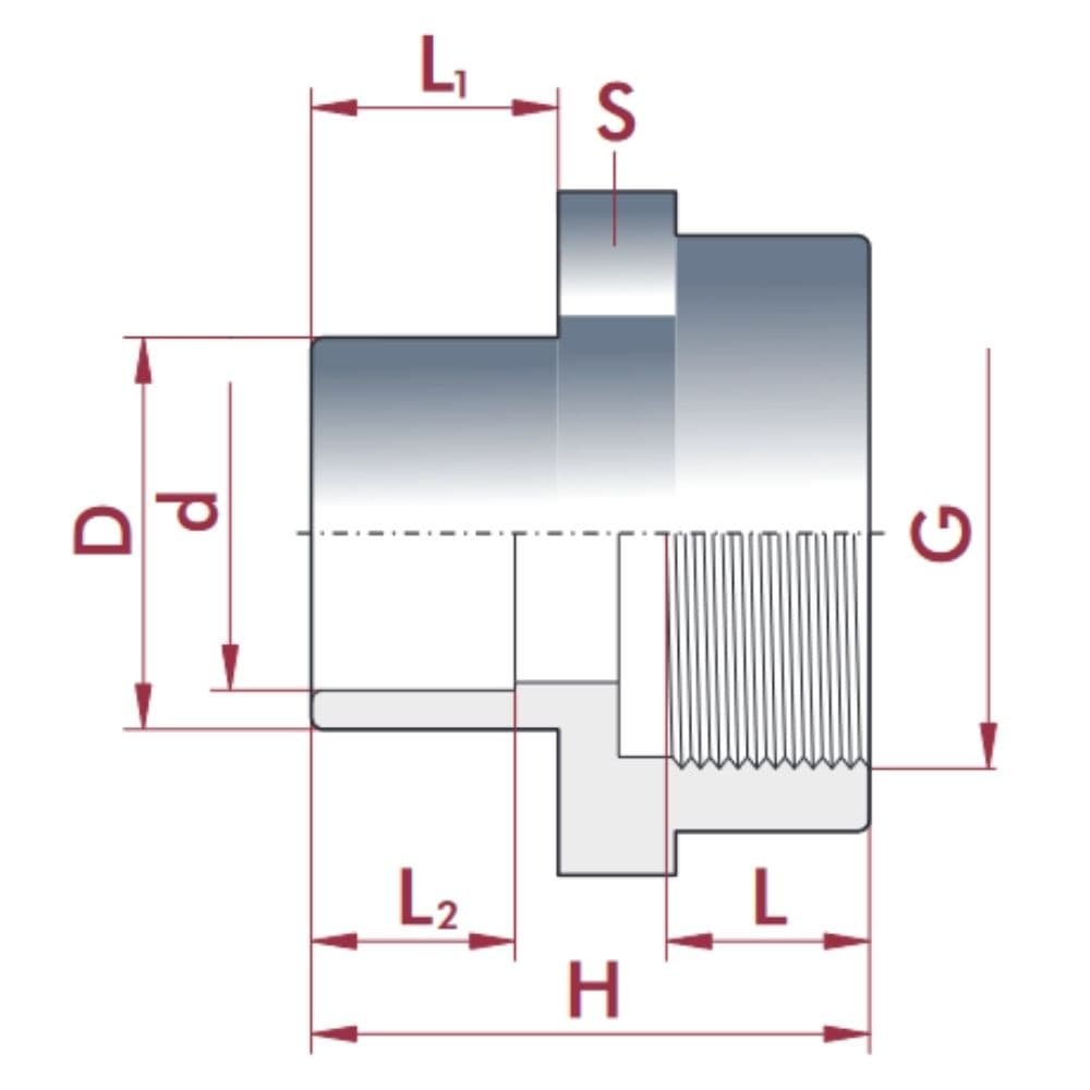 PVC-U overgang mof x IG 32-25mm x 1" PN10-0