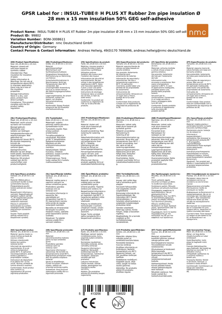 INSUL-TUBE® H PLUS XT Rubber 2m Buisisolatie Ø 28 mm x 15 mm Isolatie 50% GEG zelfklevend-0