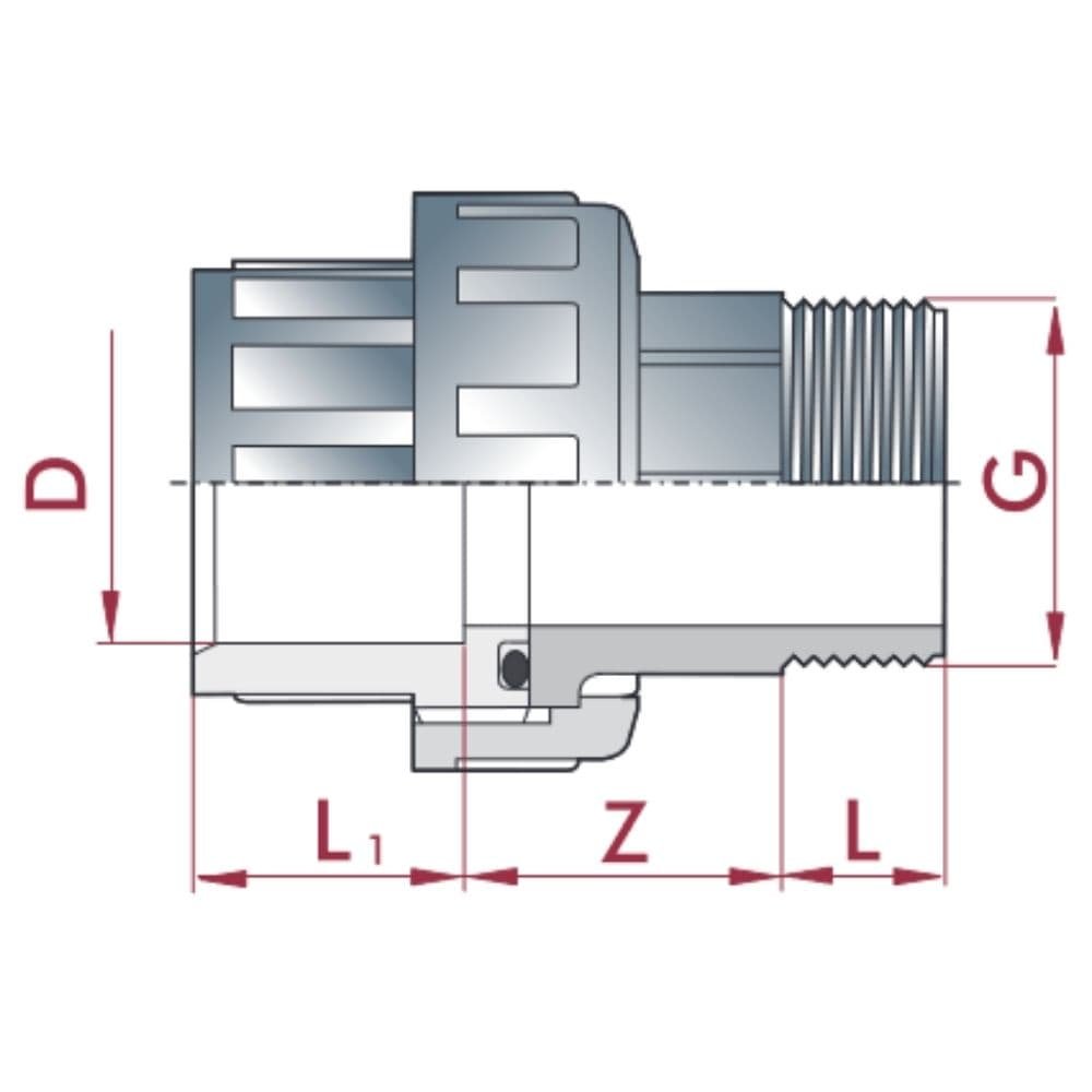 PVC - U Verschraubung Klebemuffe x AG 32 mm x 1"-1