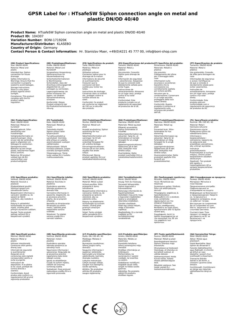 HTsafeSW Sifonaansluitbocht op metaal en kunststof DN/OD 40/40-2