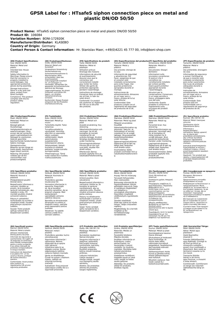 HTsafeS Sifonaansluitstuk op Metaal en Kunststof DN/OD 50/50-2