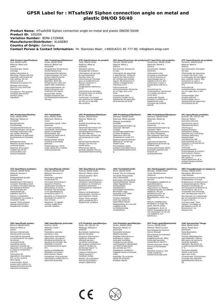 HTsafeSW Sifonaansluitbocht op metaal en kunststof DN/OD 50/40-2