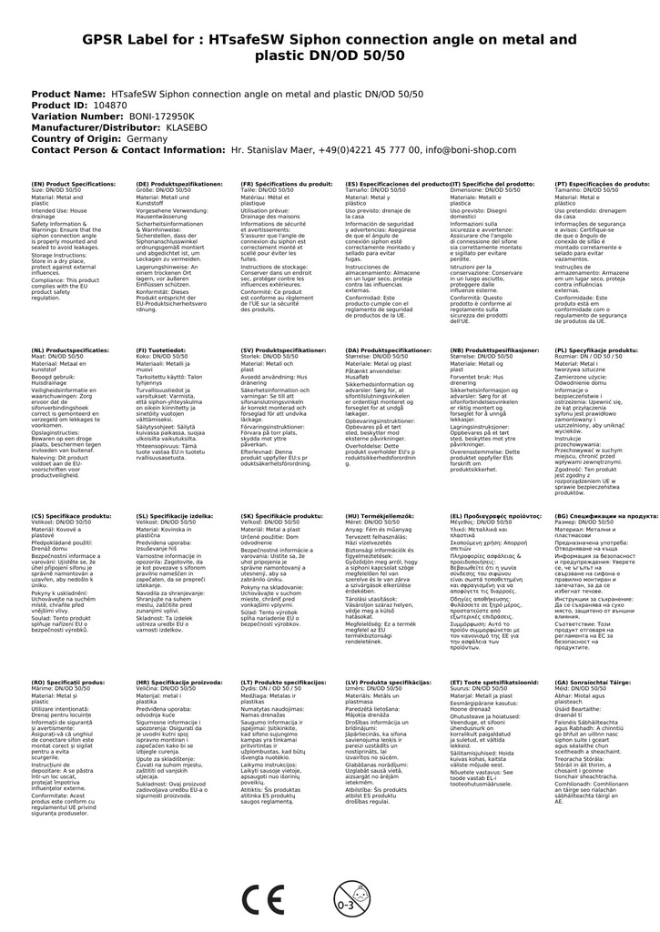 HTsafeSW Sifonaansluitbocht op metaal en kunststof DN/OD 50/50-2