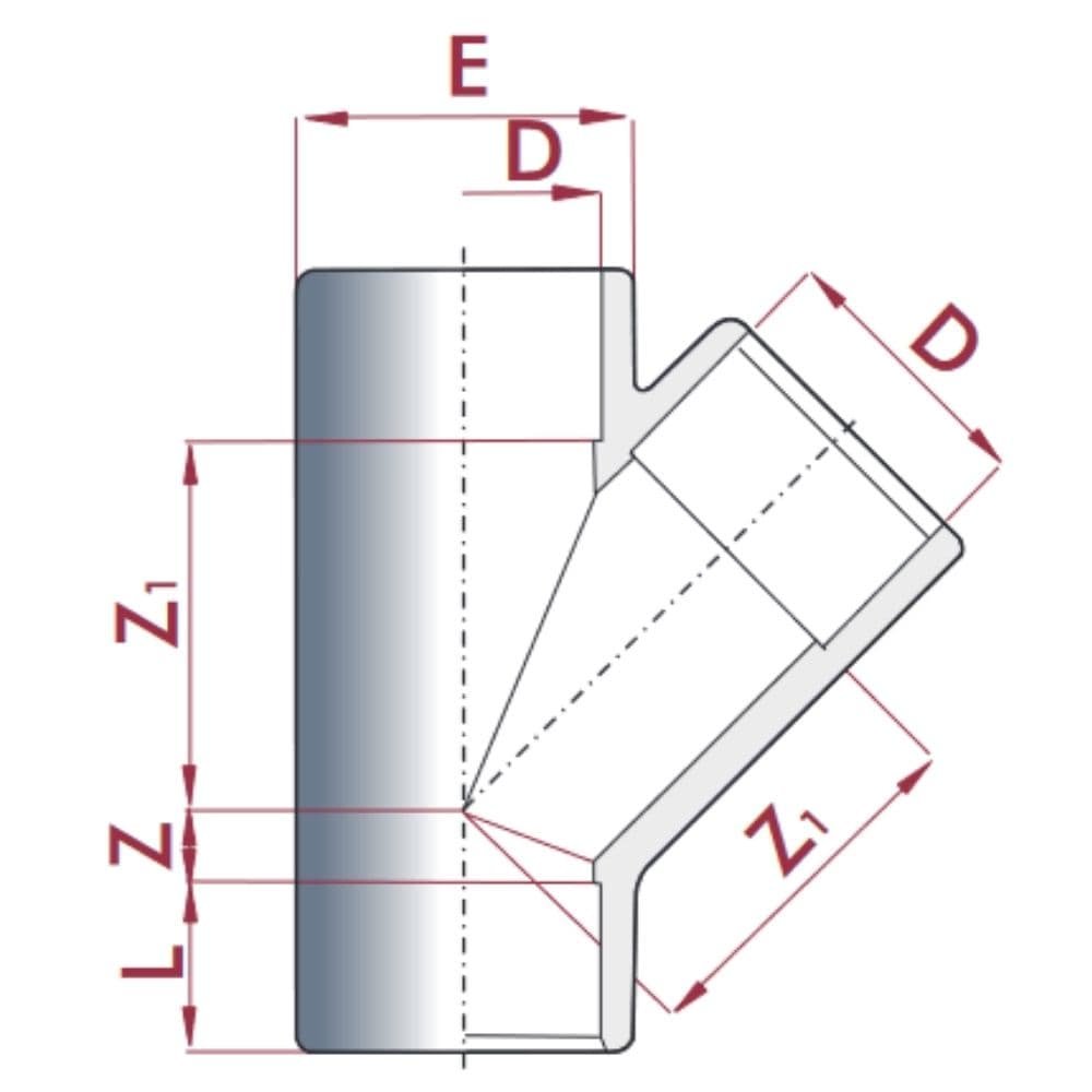 PVC - U 45° T-stuk mof 50 mm PN10-0