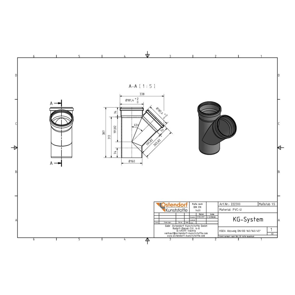 KGEA Aftakking DN/OD 160/160 45 Graden-0