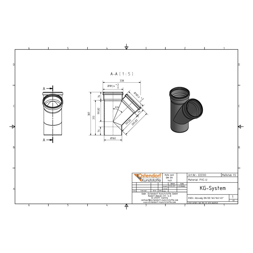 KGEA Aftakking DN/OD 160/160 45 Graden-0