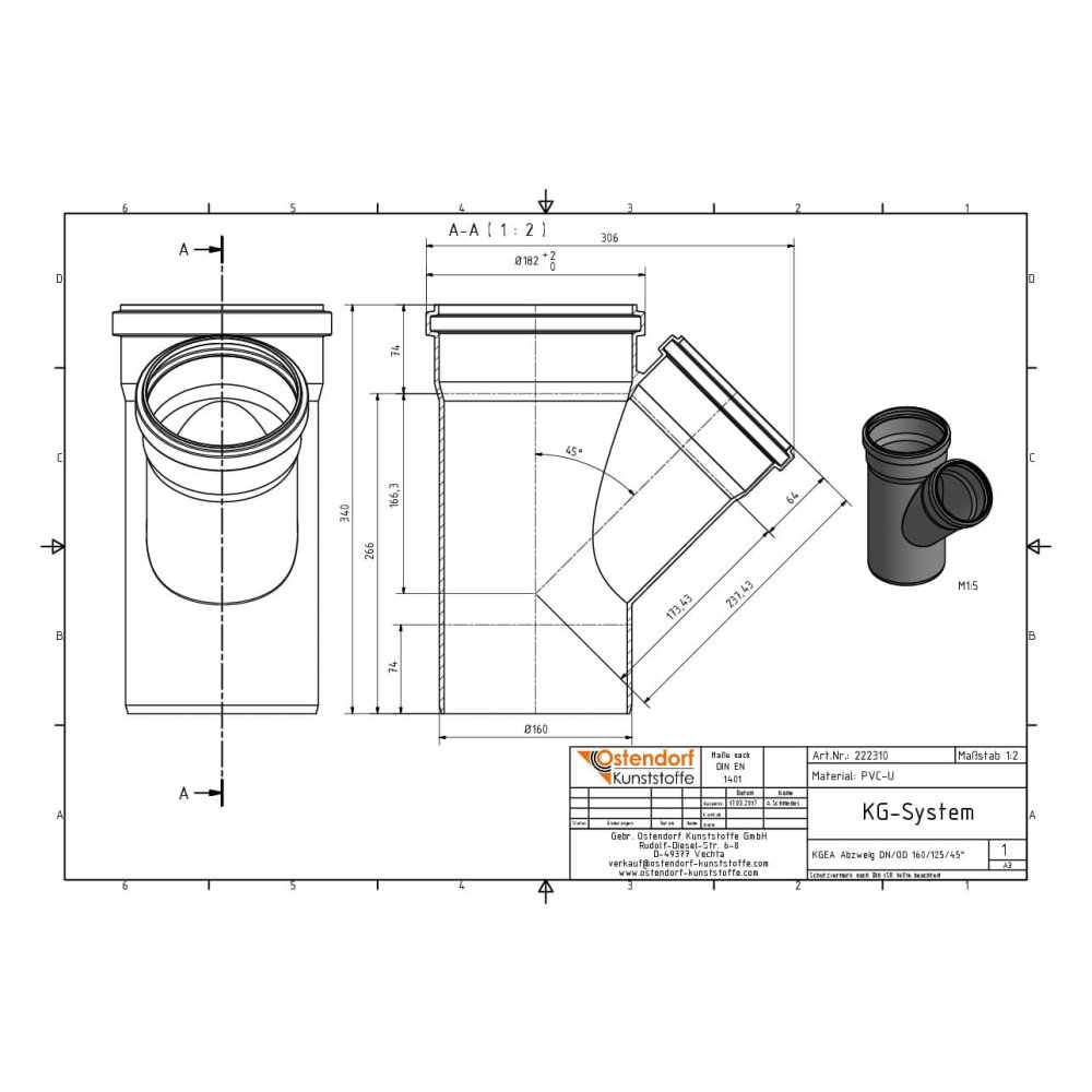 KGEA Aftakking DN/OD 160/125 45 Graden-1