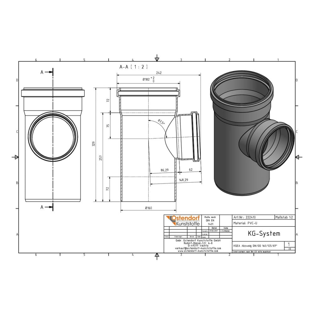 KGEA Aftakking DN/OD 160/125 87 Graden-1