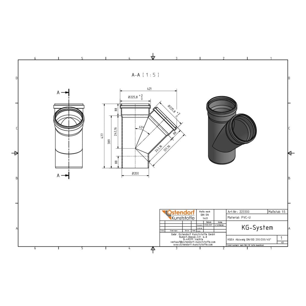 KGEA Aftakking DN/OD 200/200 45 Graden-1