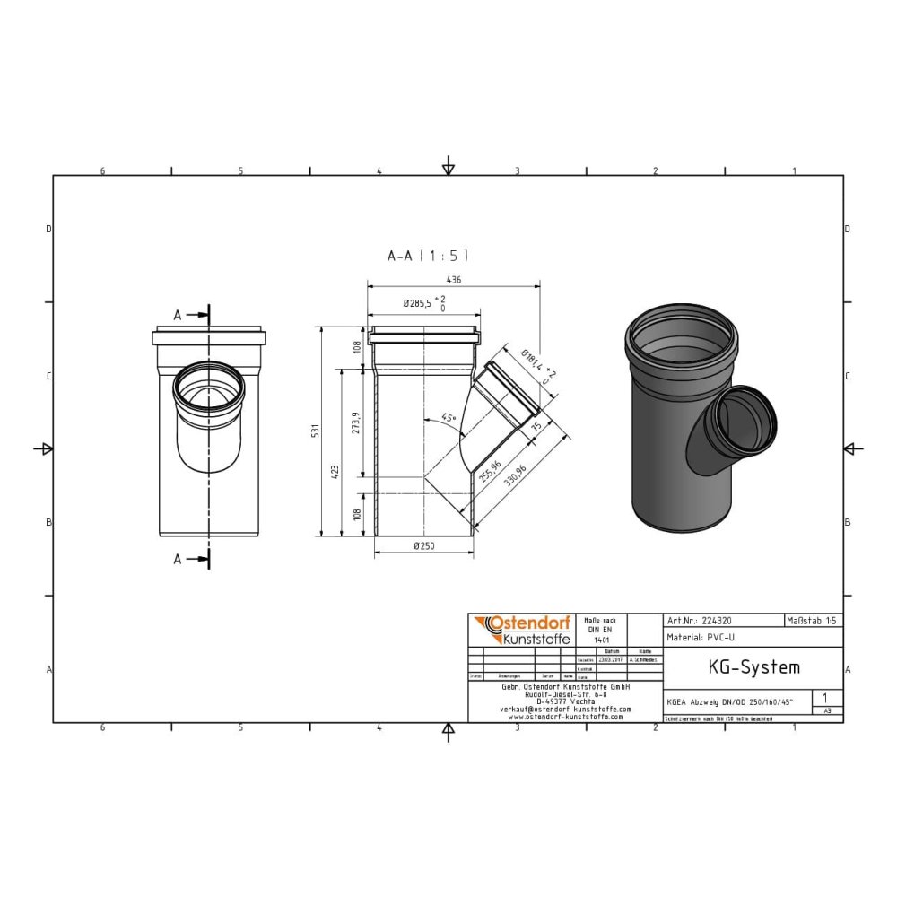 KGEA Aftakking DN/OD 250/160 45 Graden-1