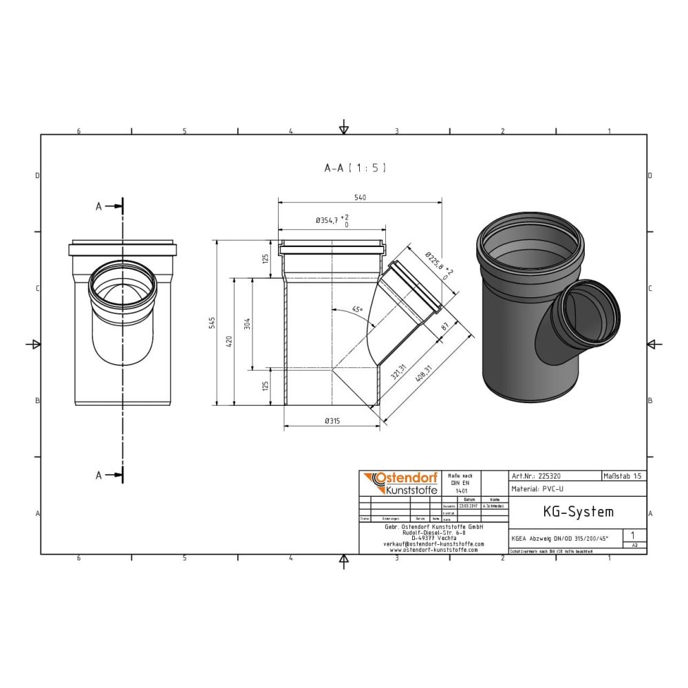 KGEA Aftakking DN/OD 315/200 45 Graden-1