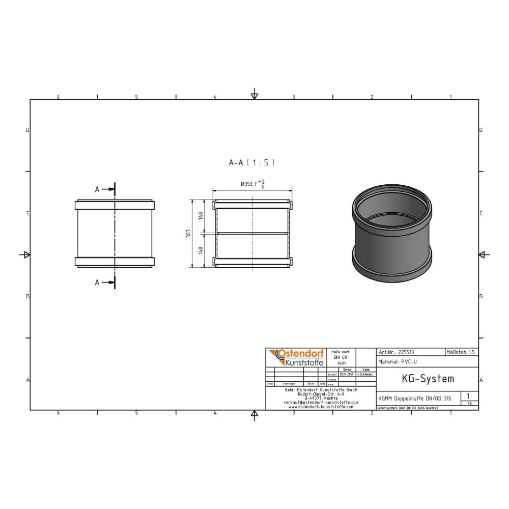 KGMM Dubbele mof DN/OD 315-2