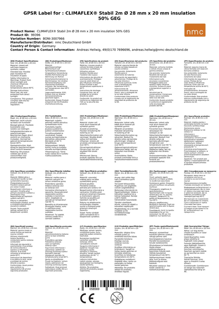 CLIMAFLEX® Stabil 2m Ø 28 mm x 20 mm Isolatie 50% GEG-1