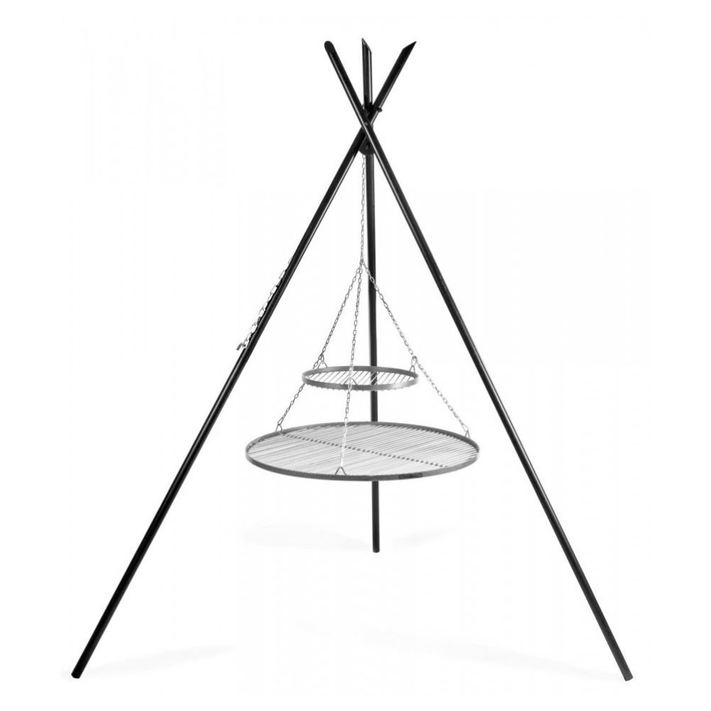 Draaibare grill "TIPI" 210 cm + Dubbele rooster 70 cm en 40 cm van roestvrij staal