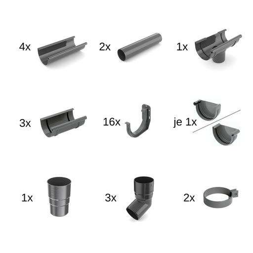 [BONI-61-024E-SET8] Set Regenrinne 8m grafiet Systeem 100