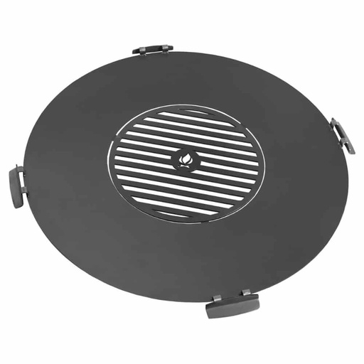 [BONI-C222387] Grillplaat van natuurstaal voor vuurschaal 98 cm + grillrooster 46 cm en 4 handgrepen