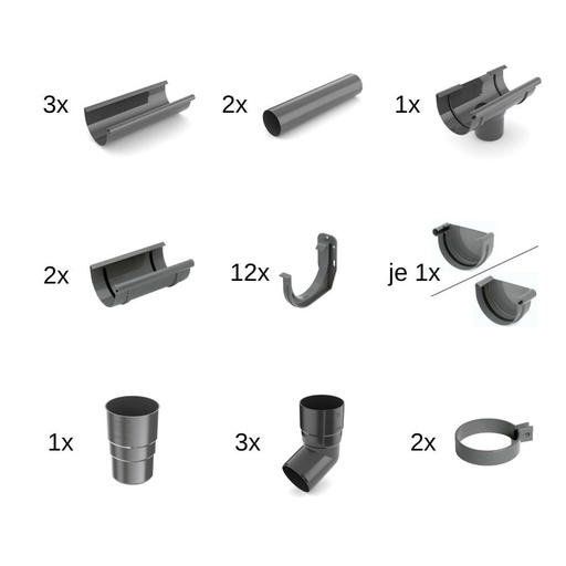 [BONI-62-024E-SET6] Set Dakgoot 6m grafiet Systeem 125