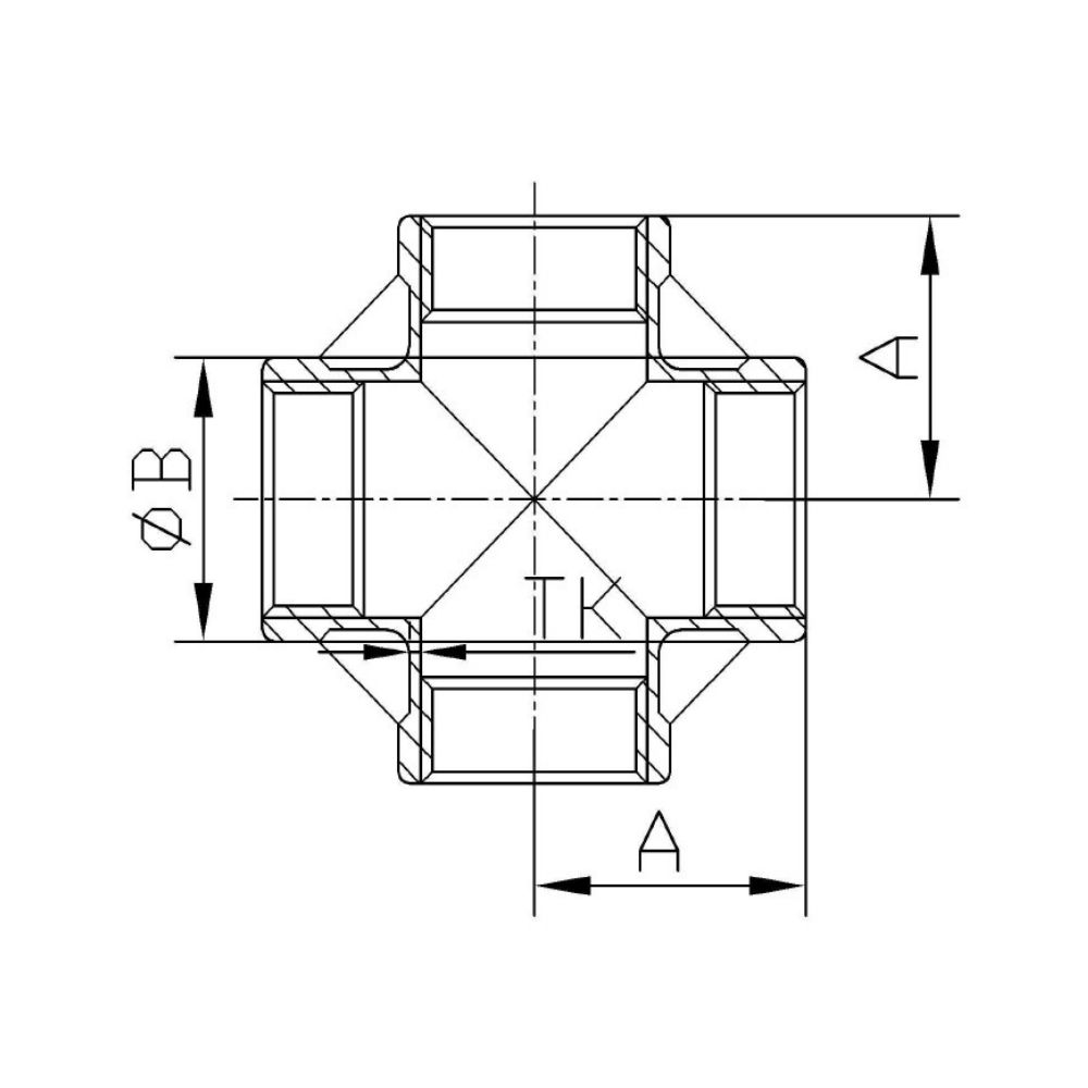 Draadfitting roestvrij staal kruiskoppeling 90° 1/4" IG-1