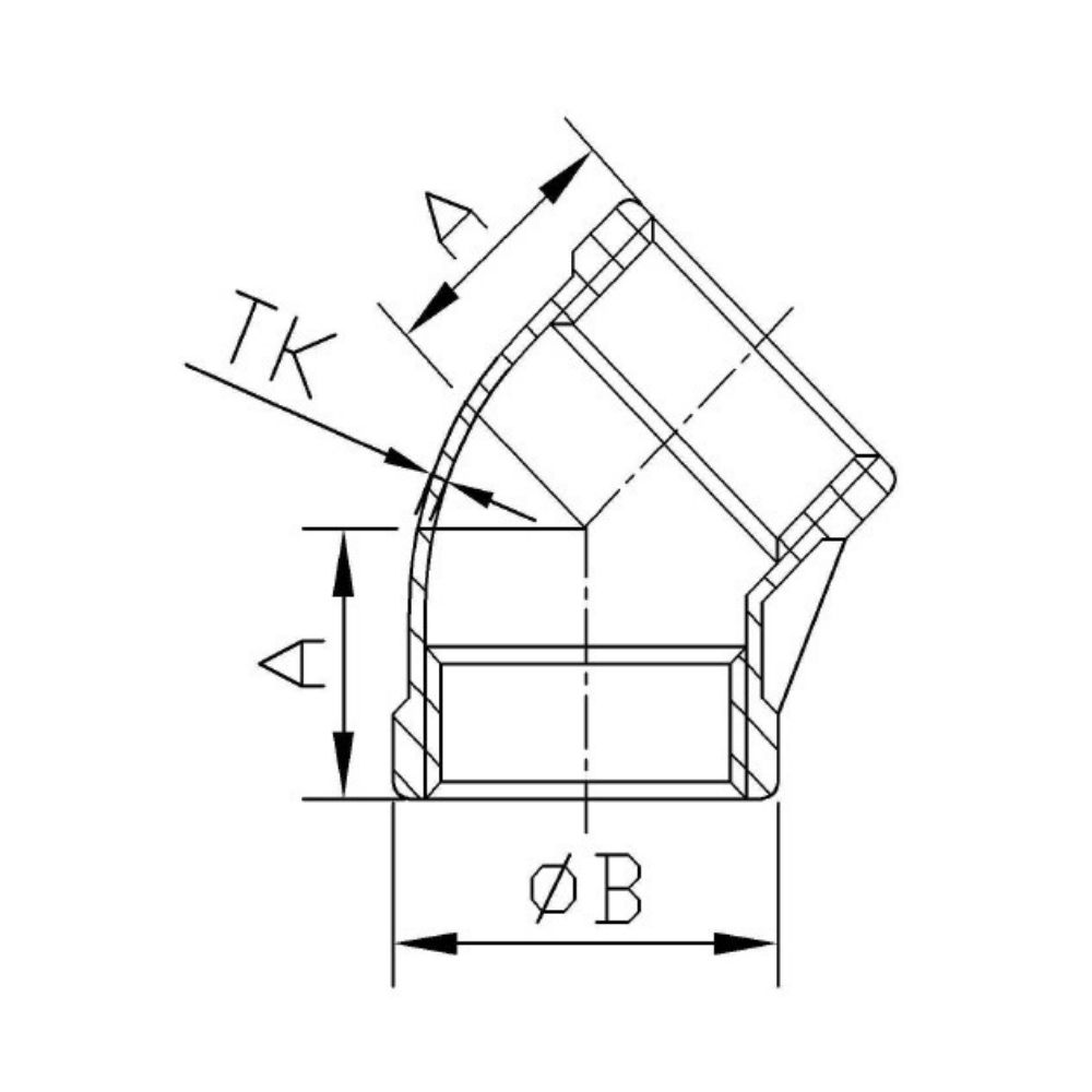 Draadfitting RVS Hoek 45° 1" IG-1