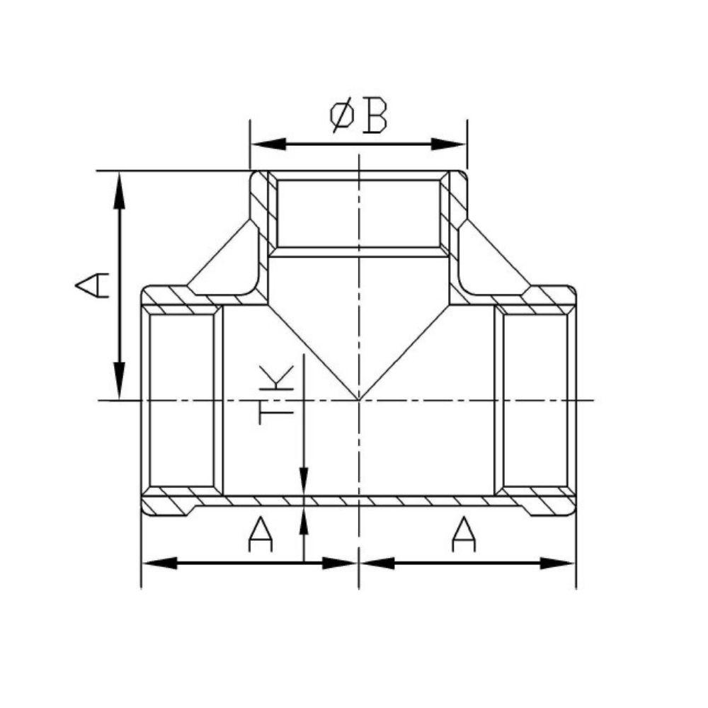 Draadfitting RVS T-stuk 90° 1 1/2" IG-1